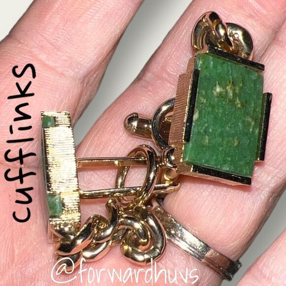 Vintage Stone Cufflinks with Goldtone Chain - Picture 7 of 12